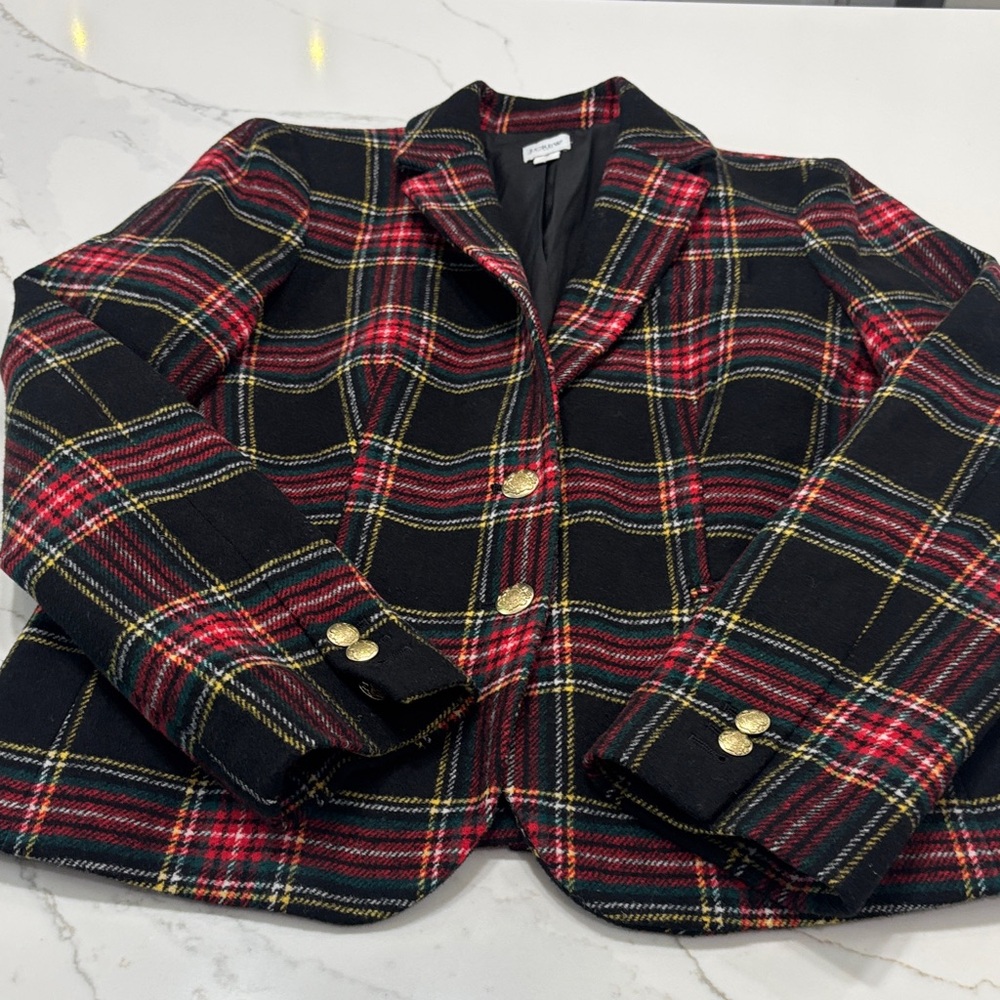 J. Crew Black Plaid Blazer with Red and Cream Accents - Picture 4 of 16